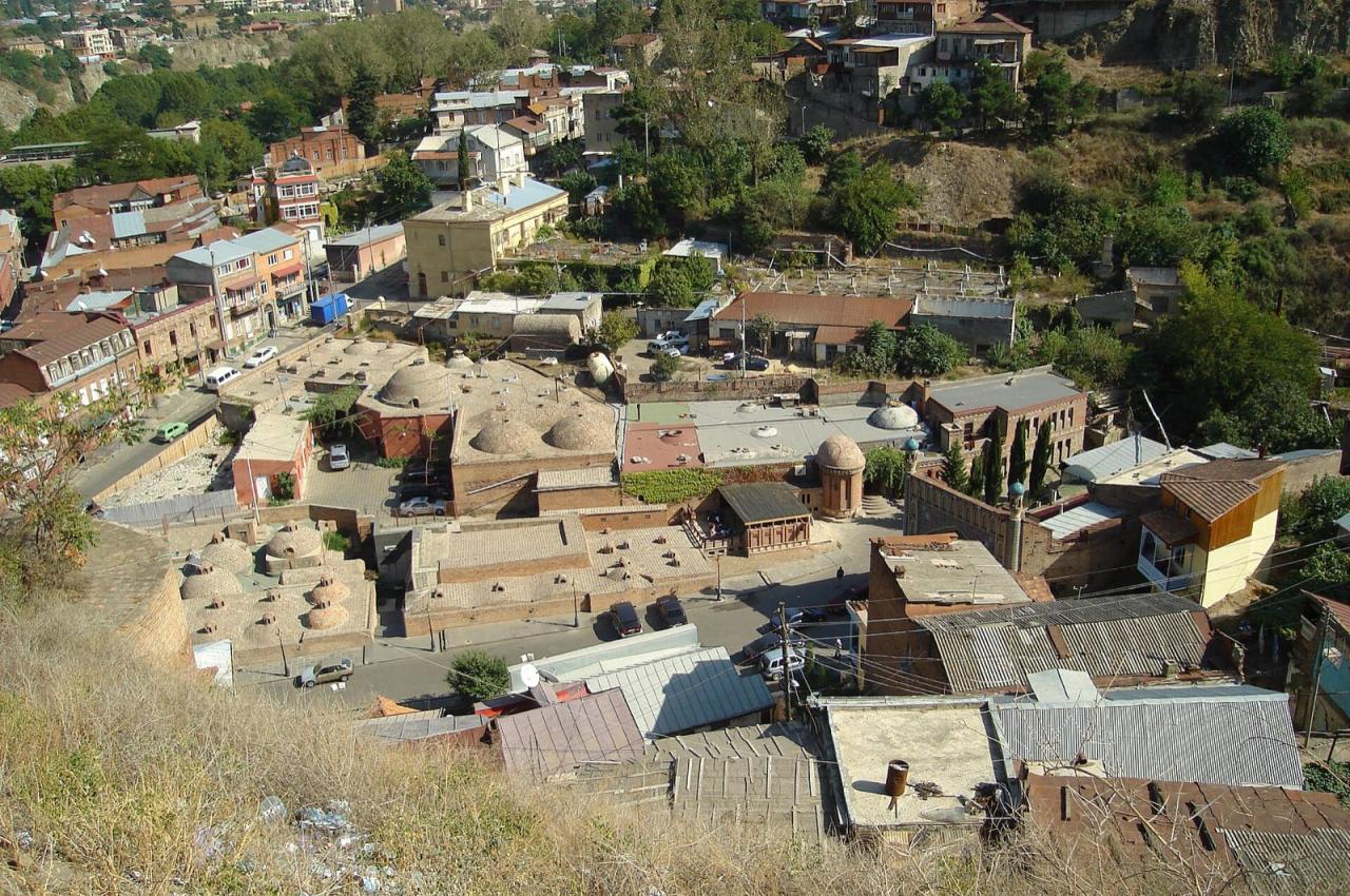 Brick domes of the historic sulfur baths in Abanotubani, Tbilisi