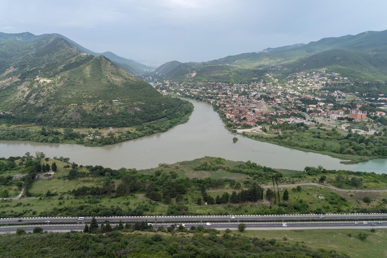 View of Mtskheta and the confluence of the Mtkvari and Aragvi rivers from Jvari Monastery