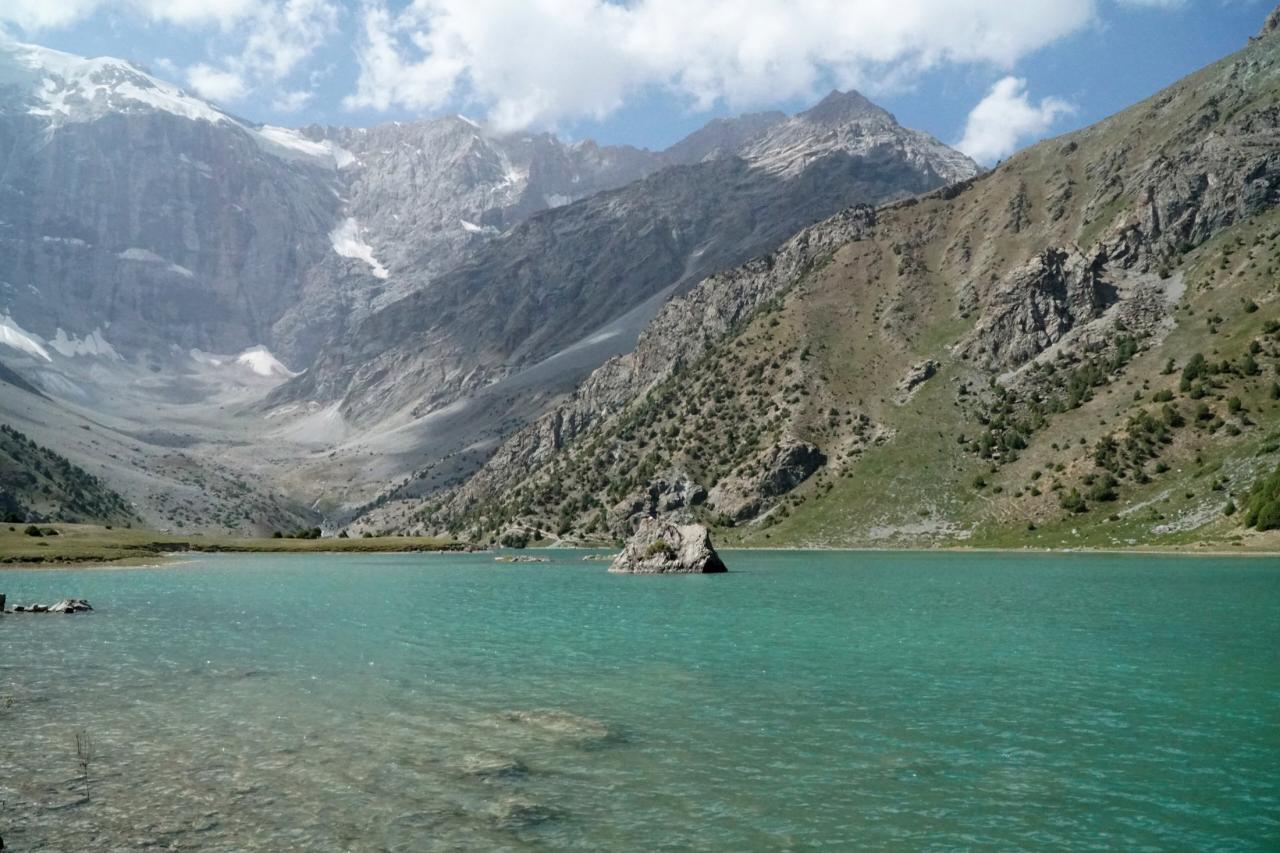 Kulikalon Lake below the high ridges of the Fann Mountains