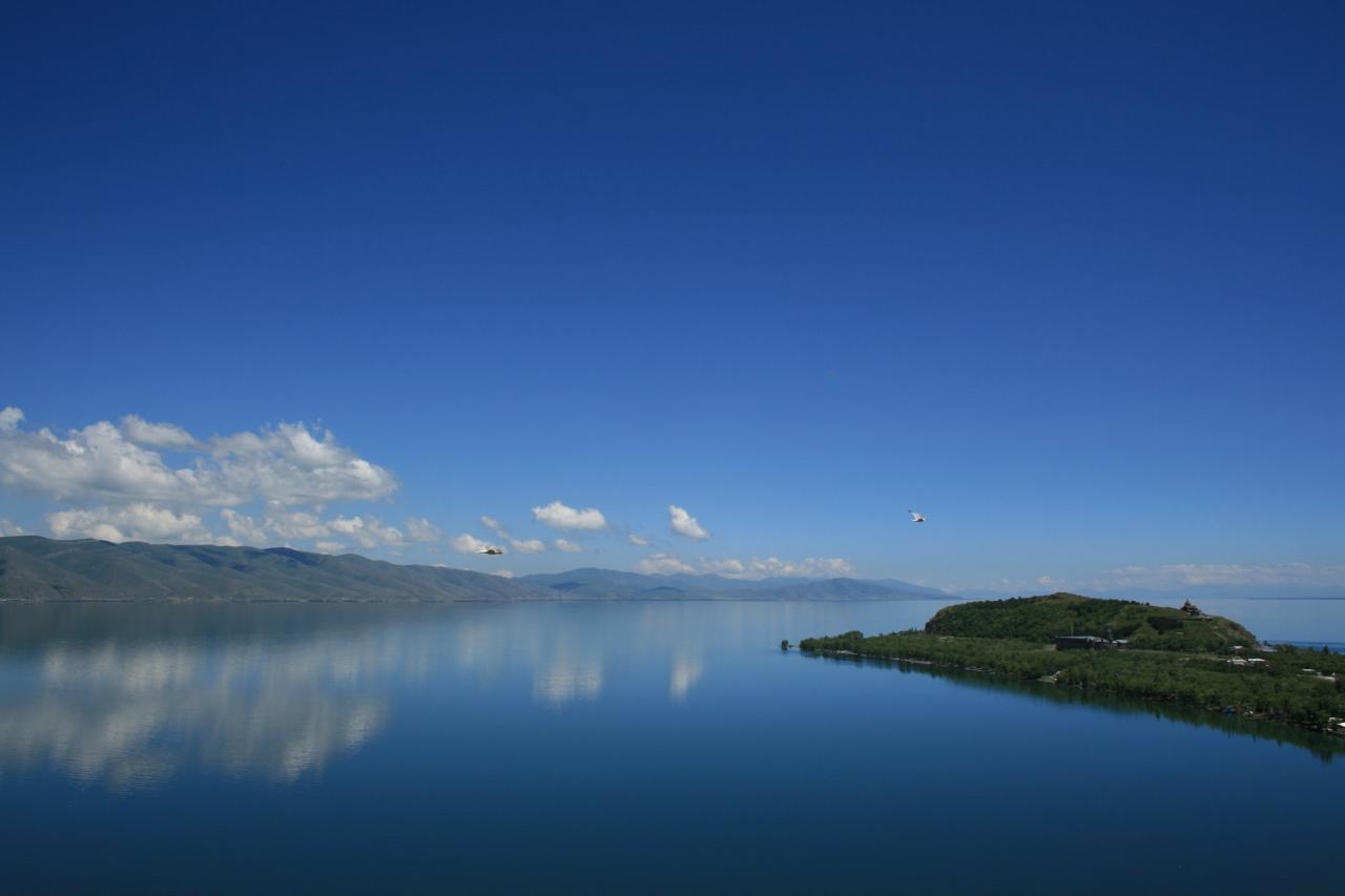 Lake Sevan and Sevanavank on the peninsula in Armenia